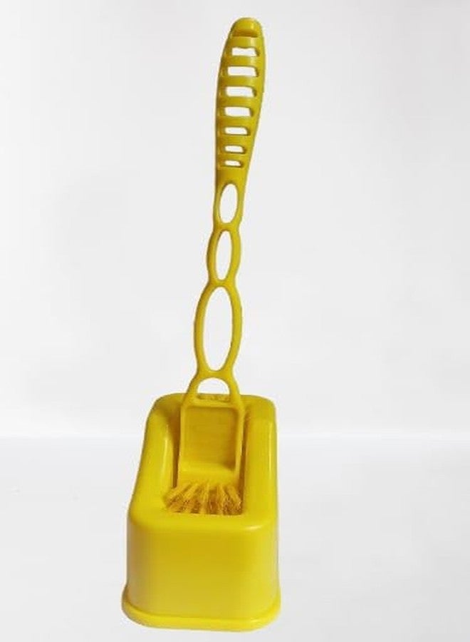 MOHINI Yellow Plastic Toilet Brush with Holder Stand Cleaning Brush Bathroom Brush - Image 1